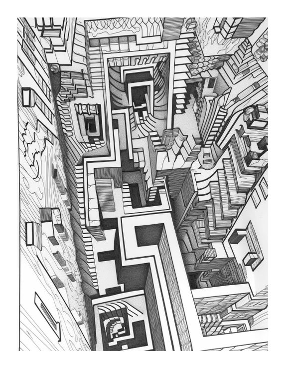 Escher world adult coloring book