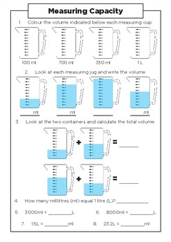 Measuring cups worksheets tpt