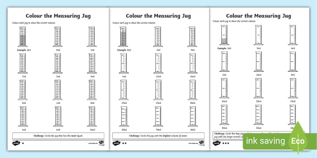 Lour the measuring jug differentiated worksheets