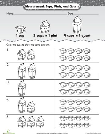 Measurement mania cups pints and quarts worksheet education family and consumer science pint quart