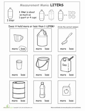 Measurement mania liters worksheet education math measurement worksheets math worksheets