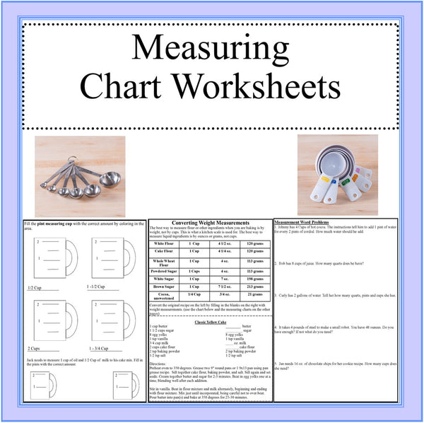 Kitchen measuring chart worksheets