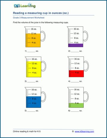 Grade measurement worksheet on reading and using a measuring cup measurement worksheets math measurement activities math worksheets