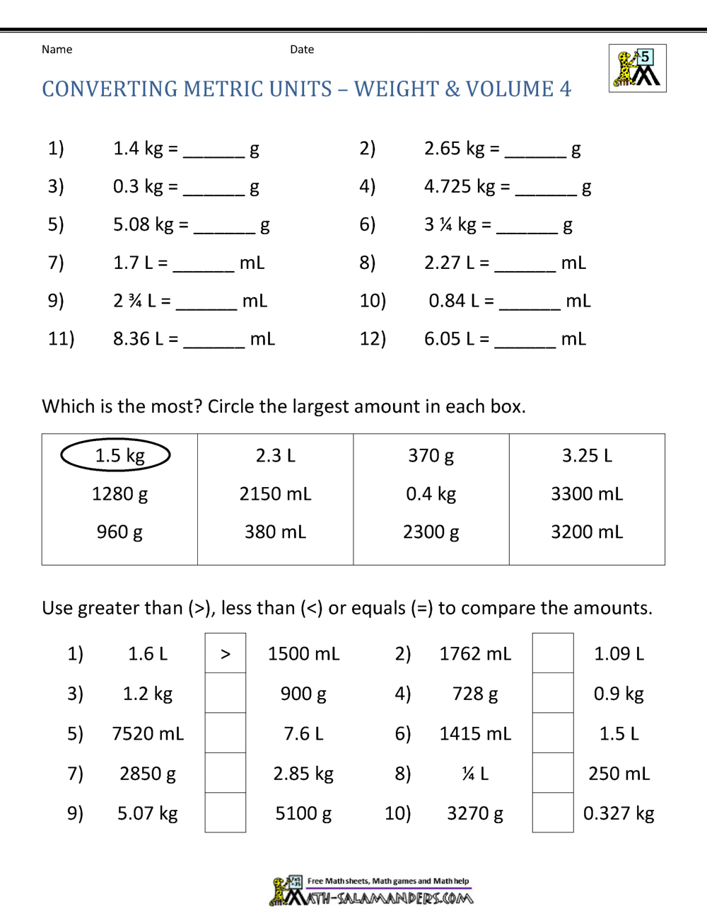 Metric conversion worksheet