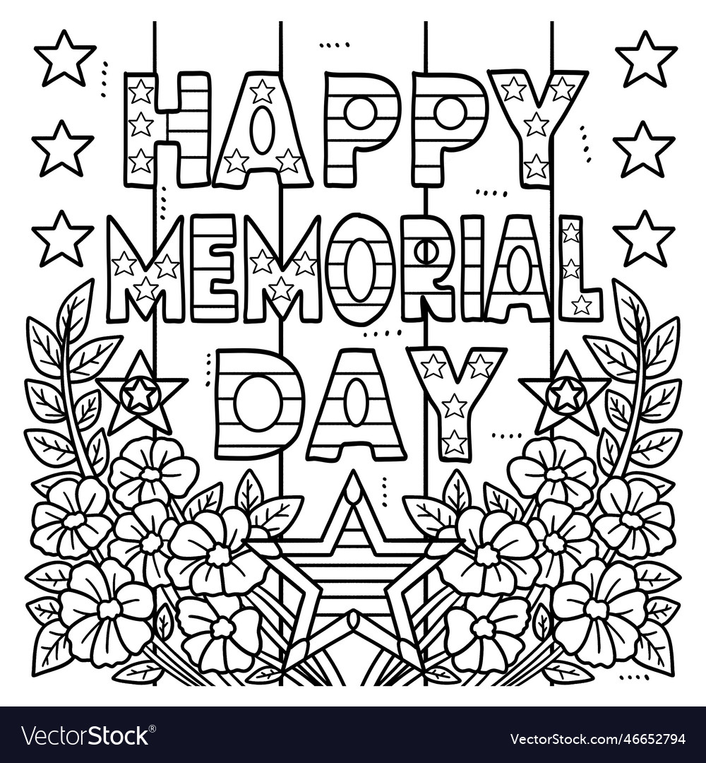 Happy memorial day coloring page for kids vector image