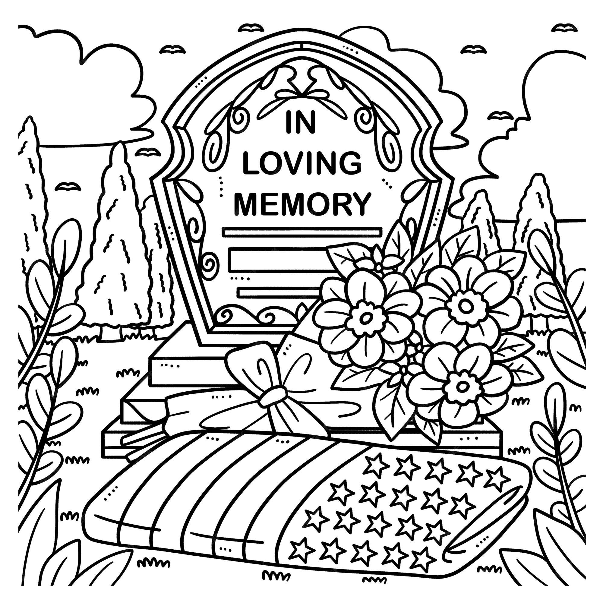 Premium vector memorial day in loving memory coloring page