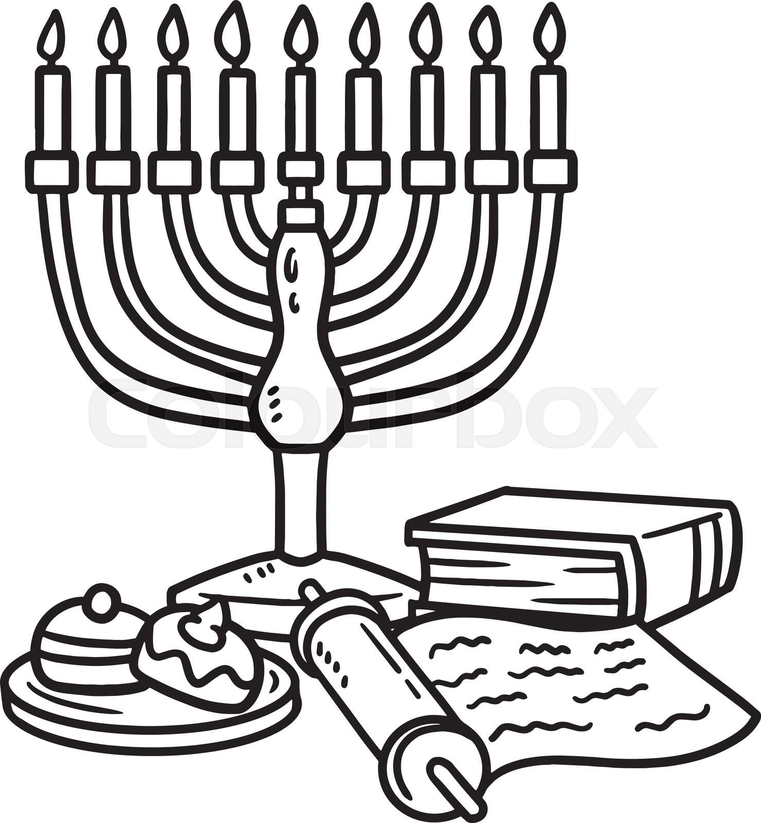 Hanukkah menorah isolated coloring page for kids stock vector