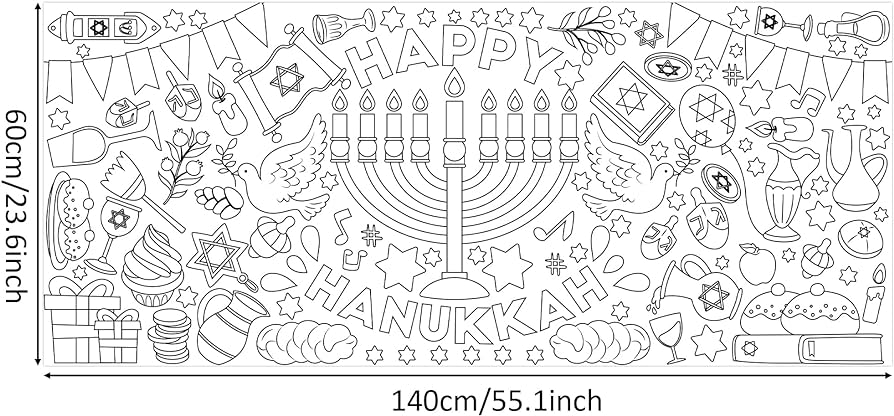 Dvbonike giant happy hanukkah coloring posters with candlestick for kid diy blank doodle art paper banner x inch jumbo chanukkah wall decoration for school group activity home party supply