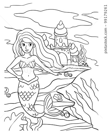 Beautiful mermaid coloring page for kids