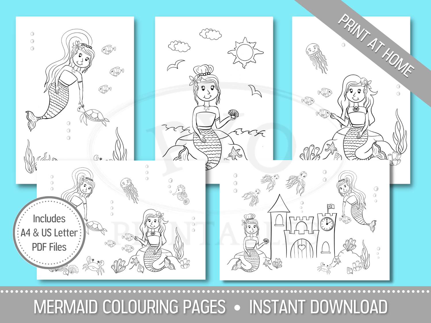 Printable mermaid colouring pages