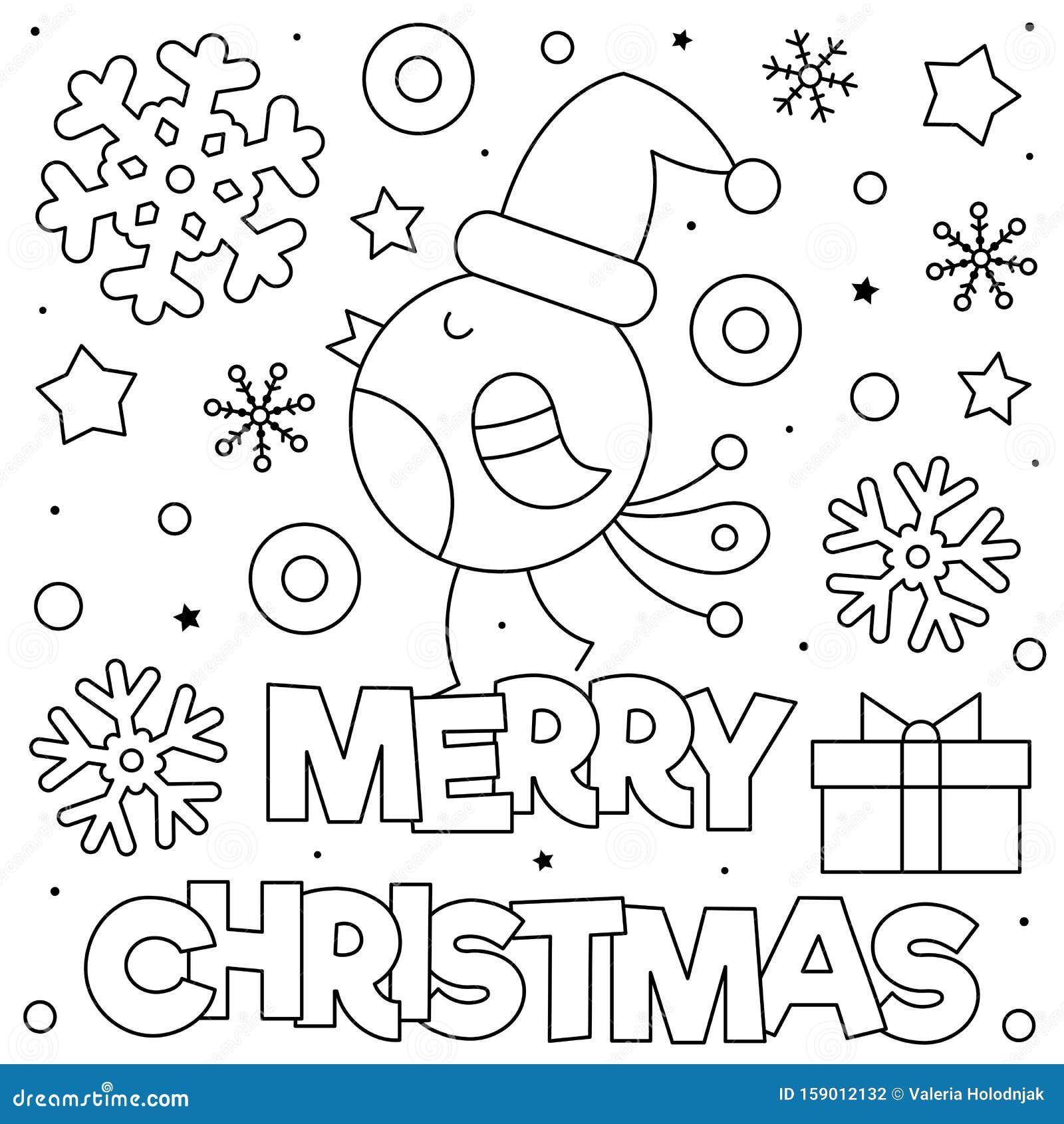 Merry christmas coloring page black and white vector illustration stock vector