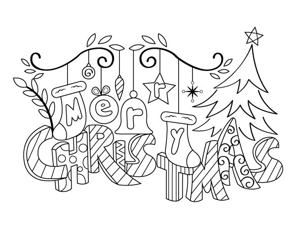 Printable festive merry christmas coloring page