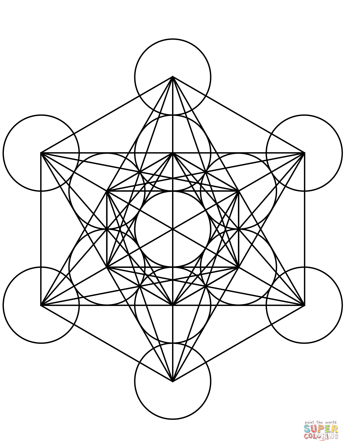 Metatrons cube mandala coloring page free printable coloring pages