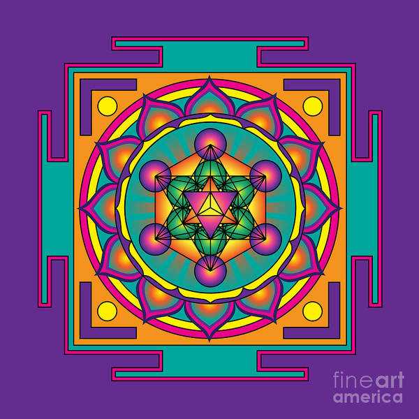 Metatrons cube merkaba mandala art print by galactic mantra