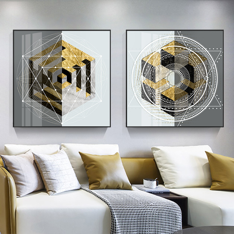 Checkerboard gold metatron cube marble wall art canvas painting golden sacred geometry print life art poster home wall art decor