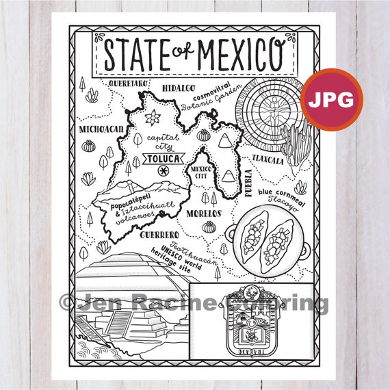 Mexico state coloring page mexico state estados de mexico flag food monuments coloring page jpg download