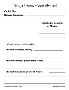 Things i know about mexico printable skills sheets