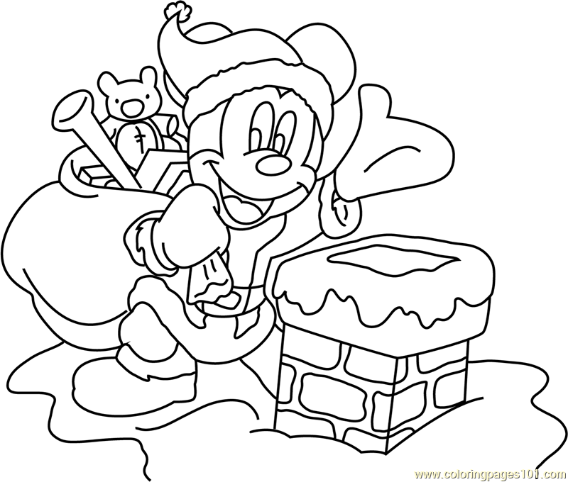 Mickey mouse on christmas coloring page for kids