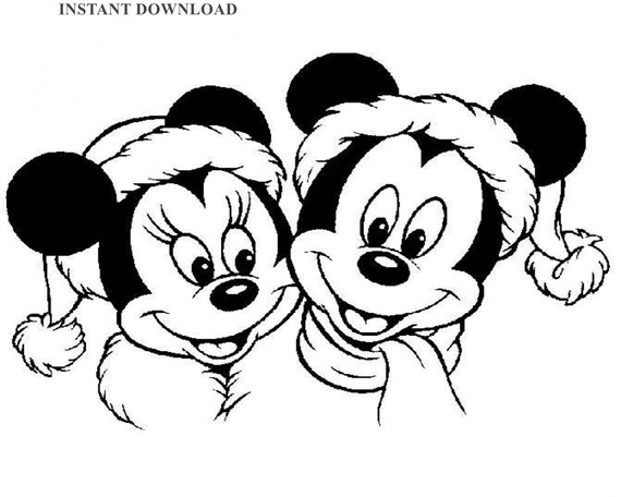 Printable mickey and minnie christmas picture coloring pageinstant downloaddigital file x printable kids coloring download