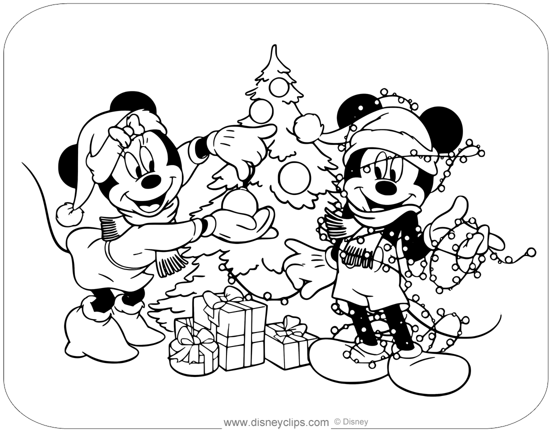 Coloring page of mickey and minnie mouse decorating a christmas treâ christmas tree coloring page mickey mouse christmas tree printable christmas coloring pages