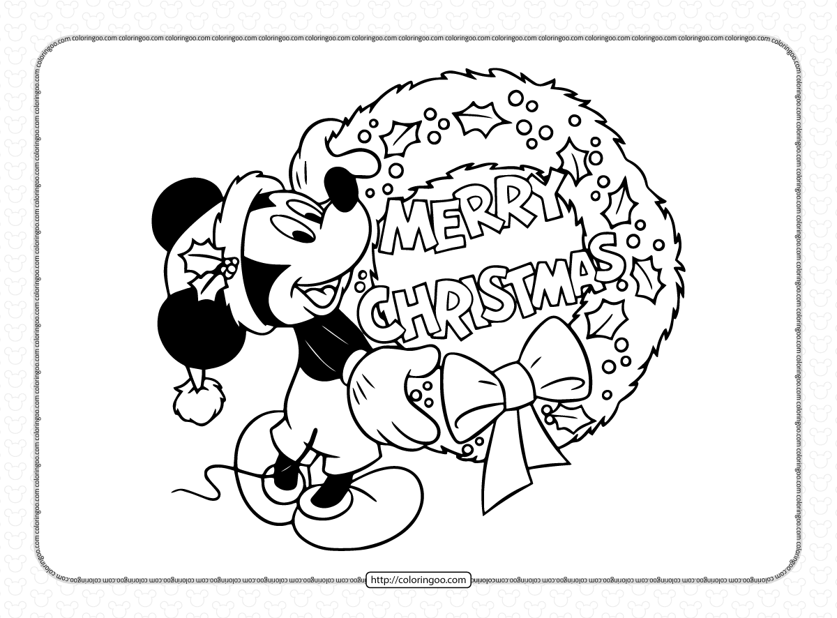 Mickey mouse merry christmas wreath coloring page