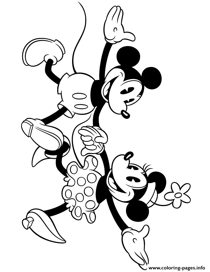 Classic minnie and mickey mouse holding hands disney coloring page printable