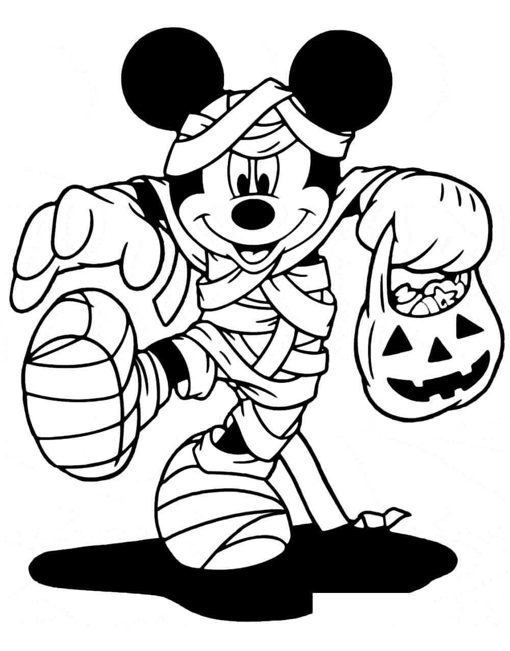 Mickey mouse holding pumpkin coloring page