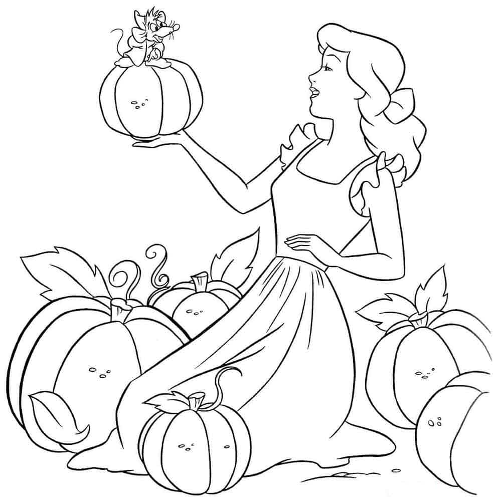 Cinderella and pumpkins coloring page