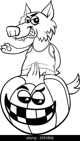 Cartoon werewolf with halloween pumpkin coloring page stock vector image art
