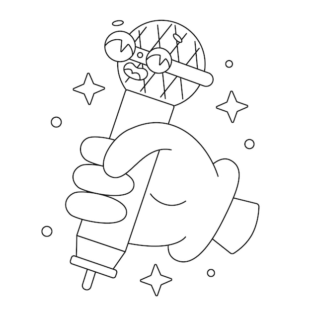 Premium vector vector cute microphone coloring book cartoon isolated on white coloring page outline illustration
