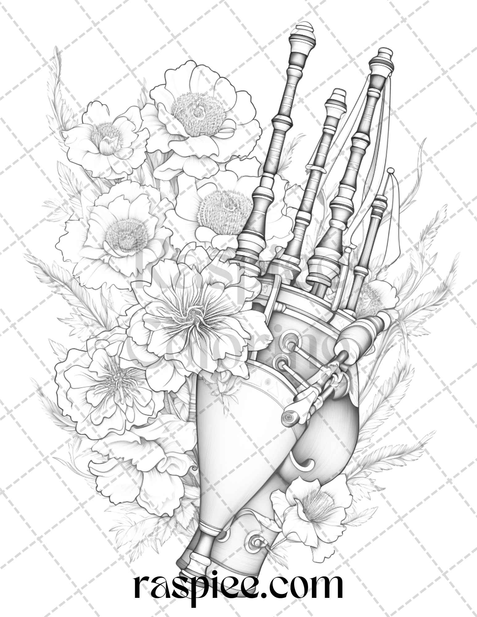 Musical instrument flower grayscale coloring pages printable for ad â coloring