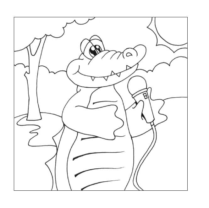 Crocodile with microphone coloring page