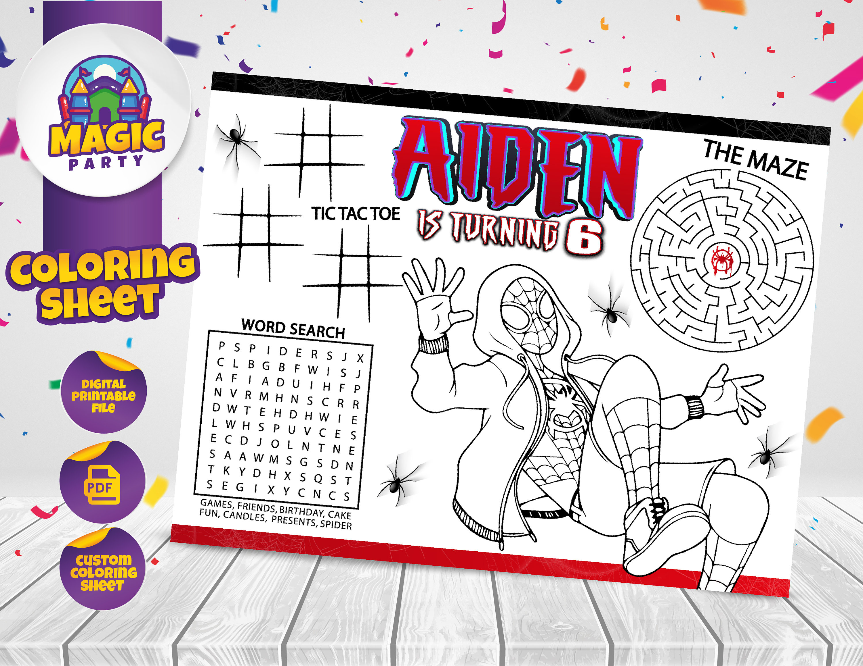 Miles morales coloring sheet party activity birthday printable personalized not instant download digital file