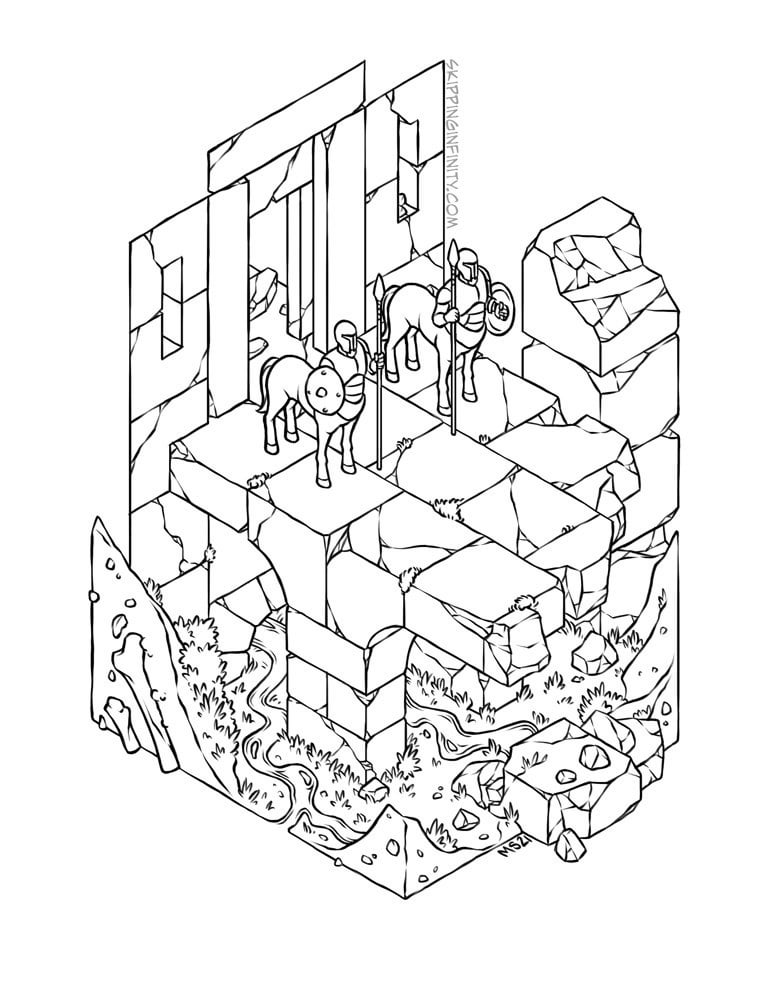 Group of isometric dungeon maps i did for a coloring book risometric