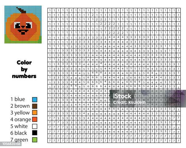 Coloring page for kids color by numbershalloween pumpkin stock illustration