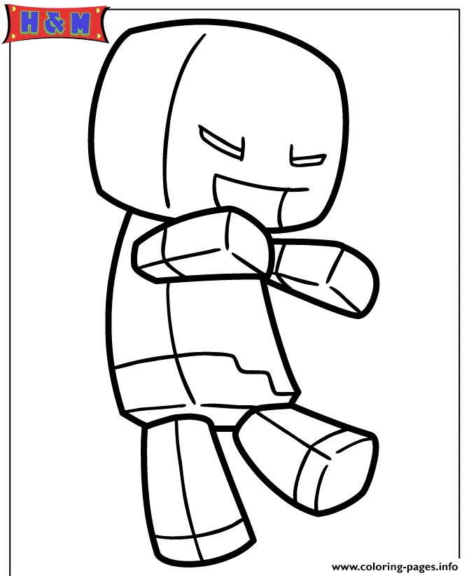 Minecraft zombie steve coloring page printable