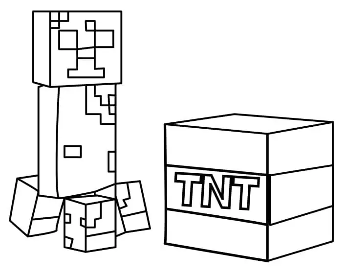 Minecraft creeper with tnt block coloring page