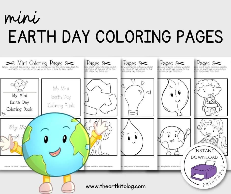 Mini earth day coloring pages free printable download â the art kit