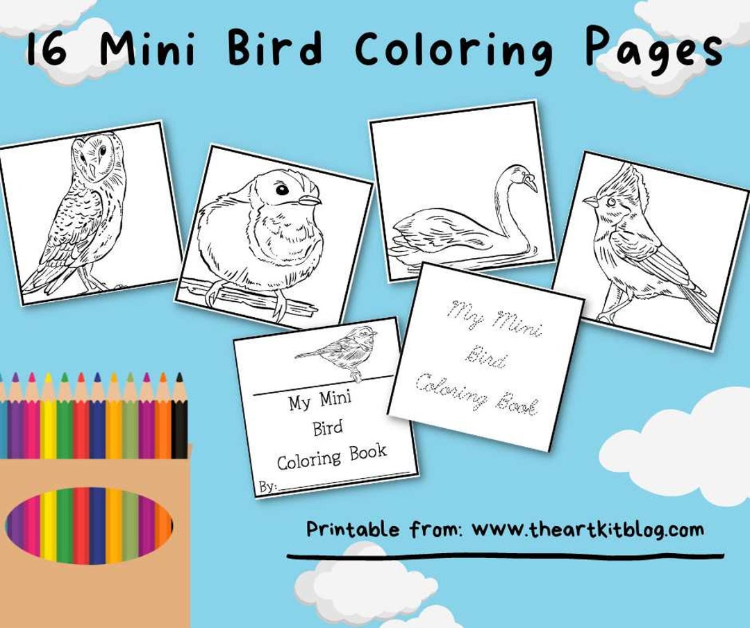 Mini bird coloring pages printable download for kids and adults for national bird day or any day