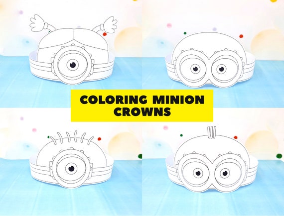 Minion crowns coloring minion birthday crown party headband printable minion crowns diy minion birthday crown minion decor coloring download now