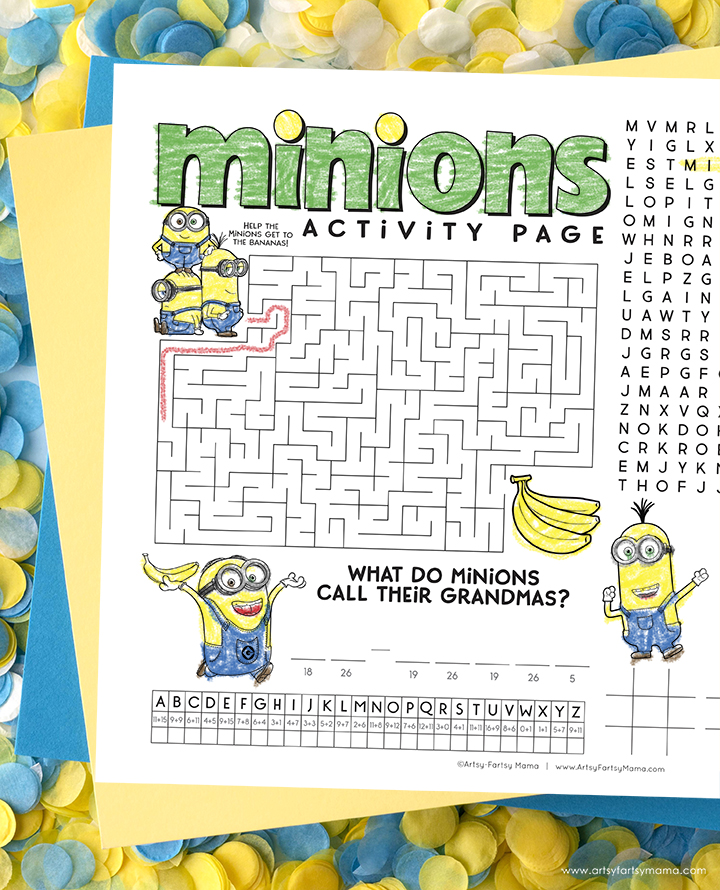 Free printable minions activity page artsy