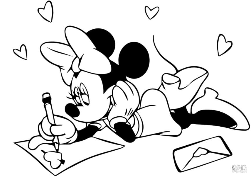 Get this minnie mouse coloring pages free minnie writing a love letter