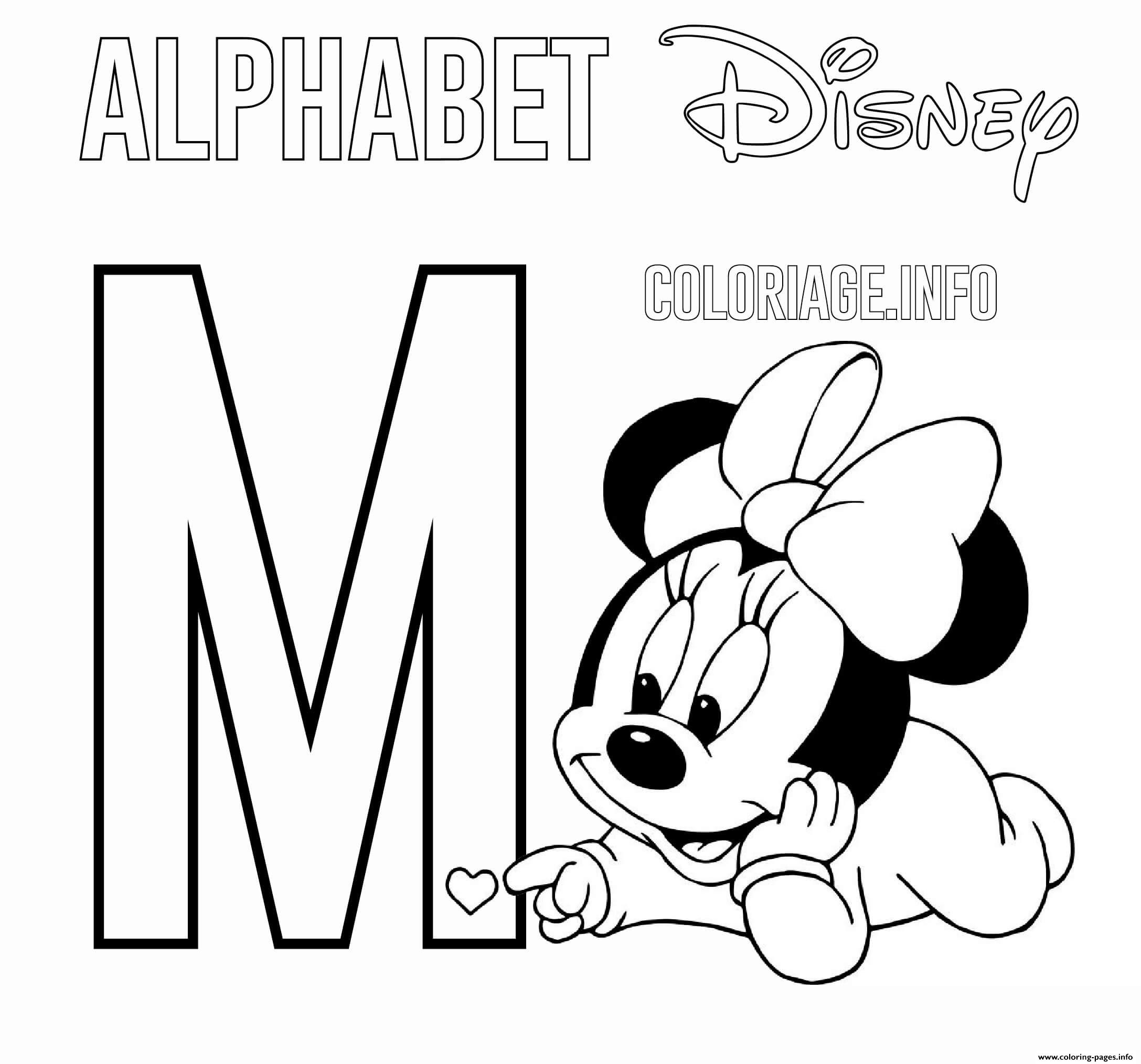 M for minnie mouse disney coloring page printable