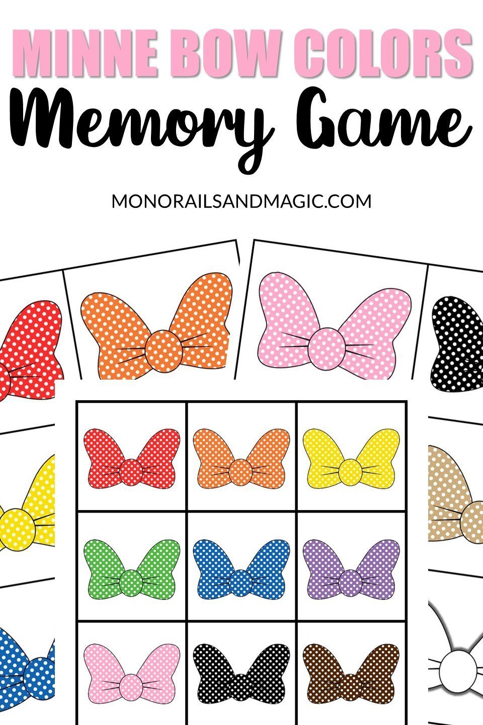 Minnie bow colors memory game free printable