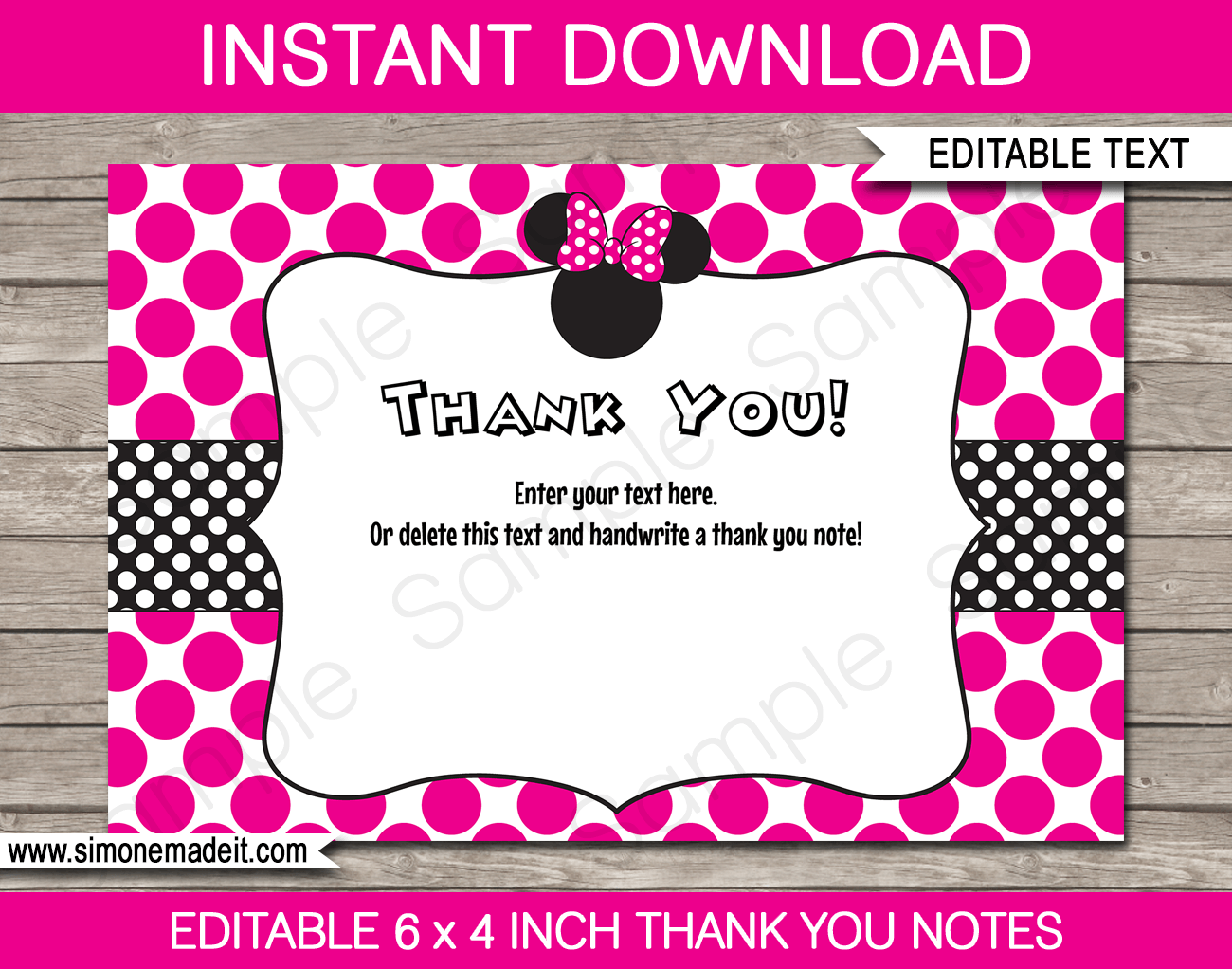 Minnie mouse thank you cards template