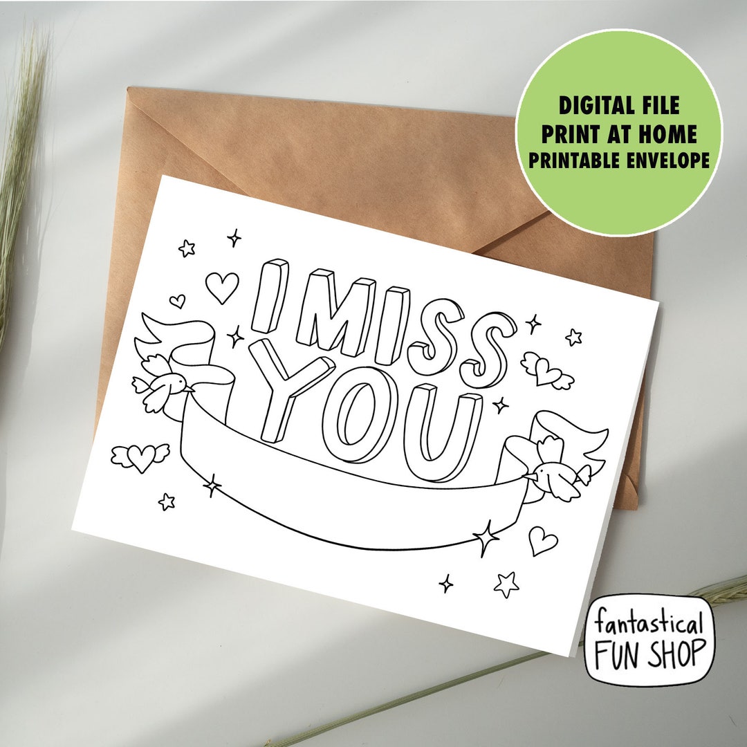 I miss you card printable kids card to color kid activity kids craft grandparent card thinking of you card download envelope template