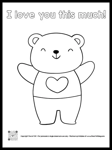 I love you this much coloring page with cute bear bubble font â the art kit