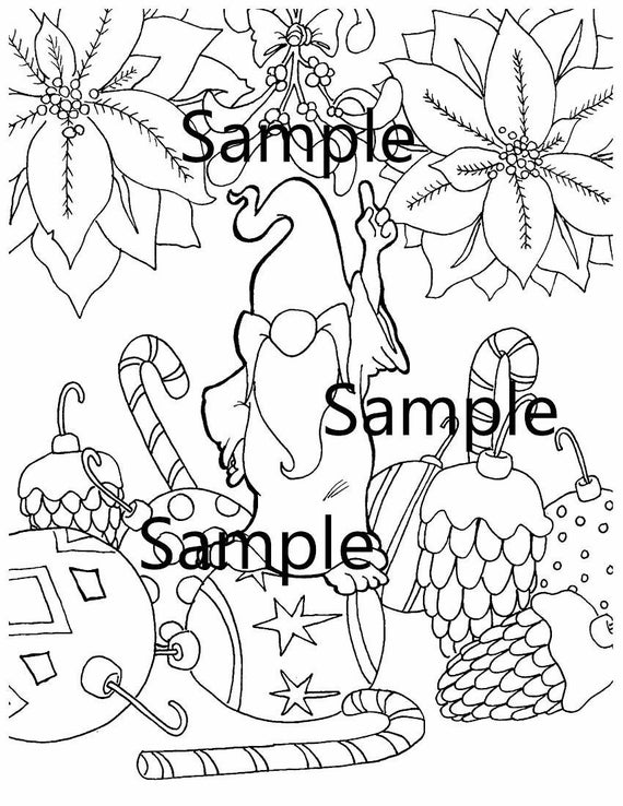 Christmas gnome mistletoe coloring page instant download holiday printable