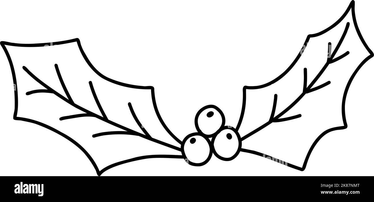 Doodle mistletoe leaf cartoon element vector sketch illustration black outline art for web design icon print coloring page stock vector image art