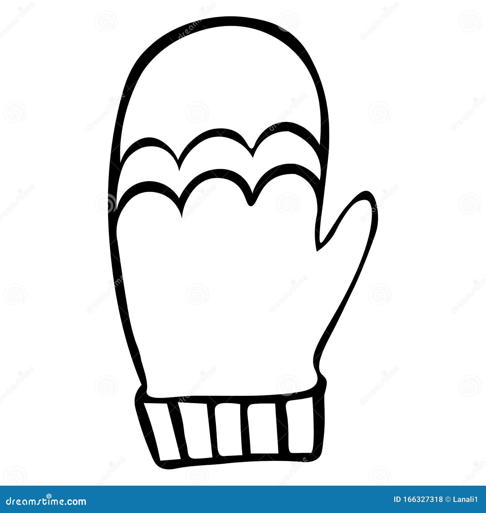 Woolen mitten sketch soft hand glove doodle style vector illustration outline on an isolated background coloring book stock vector